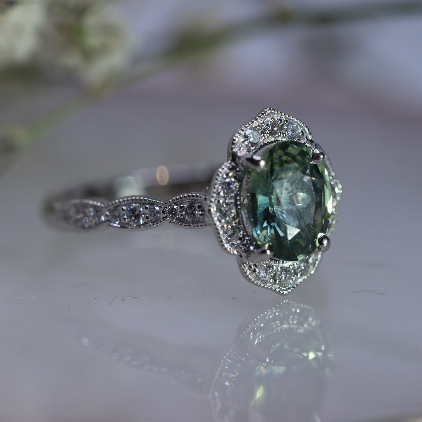 Green Sapphire Heritage Ring