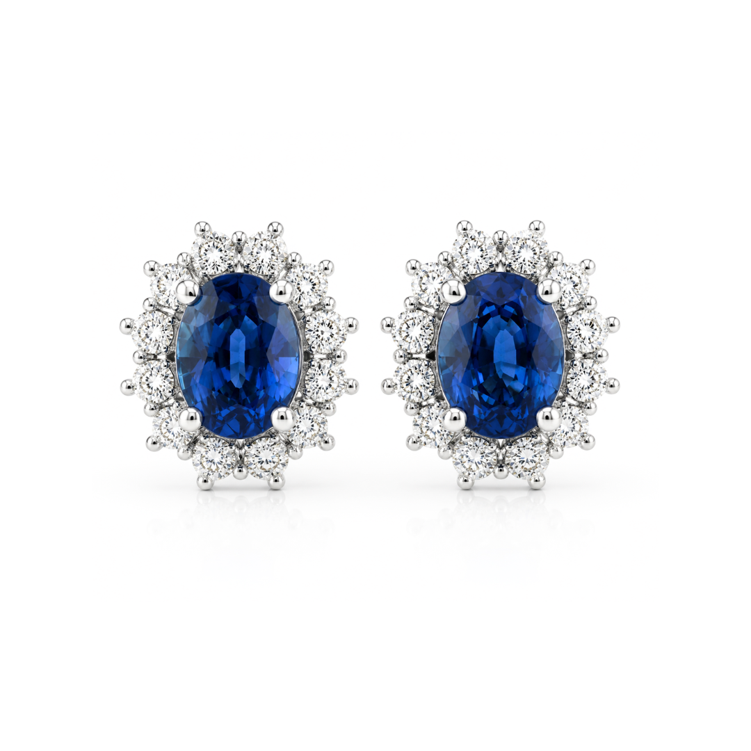 Blue sapphire and diamond earrings featuring elegant design, crafted by Appleby Jewellers Dublin.