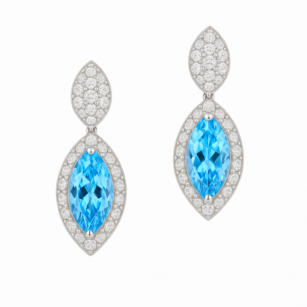 Blue Topaz & Diamond Drop Earrings
