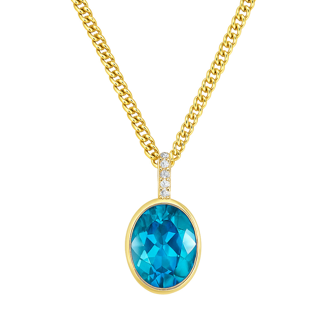 18ct yellow gold blue topaz and diamond drop earrings with elegant design, featuring sparkling blue topaz gemstones and diamond accents.