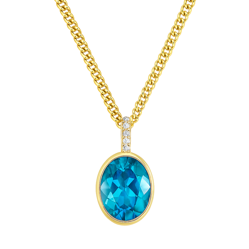 18ct Yellow Gold Blue Topaz & Diamond Pendant - Appleby Jewellers Dublin