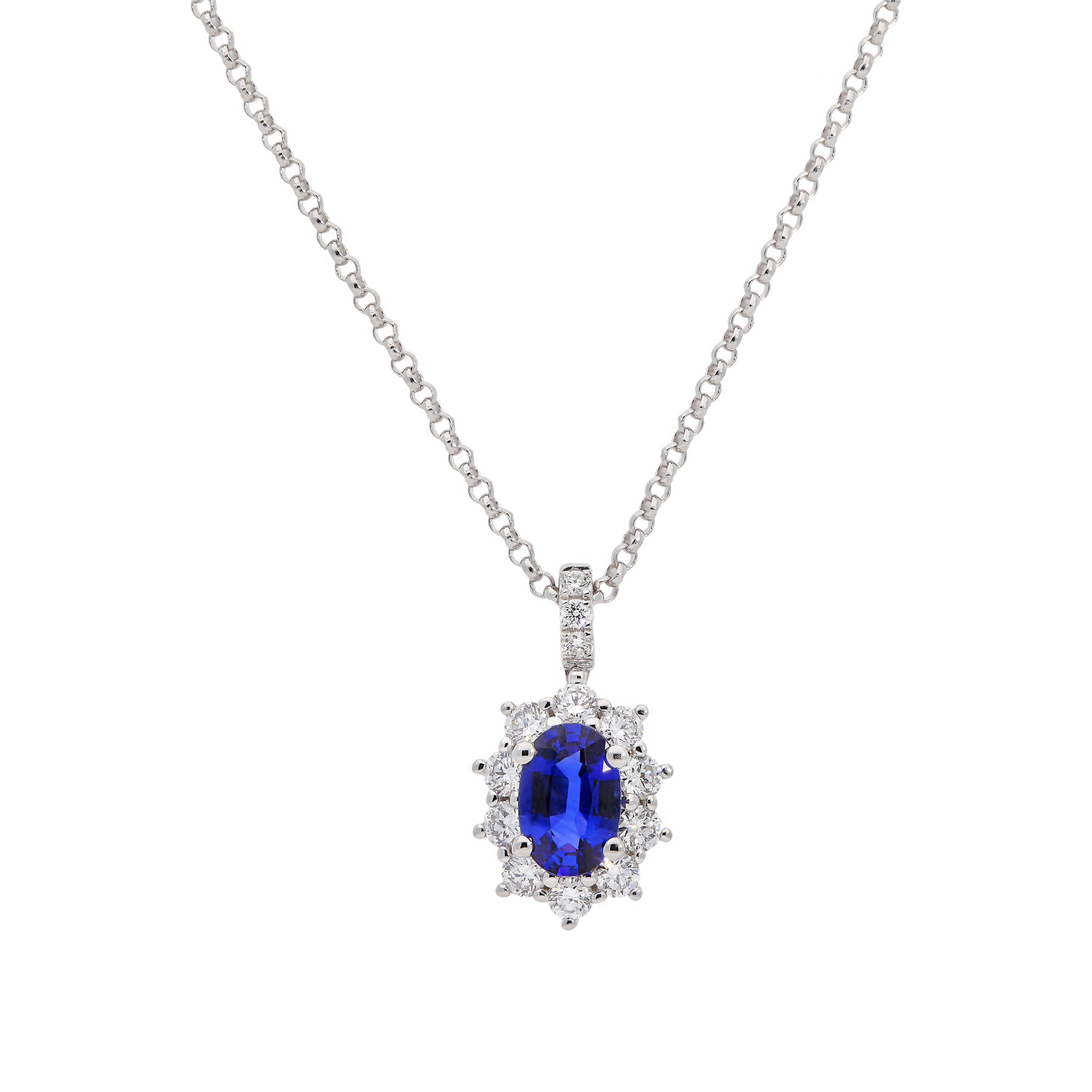 Blue sapphire pendant necklace by Appleby Jewellers Dublin featuring a stunning blue sapphire gemstone.