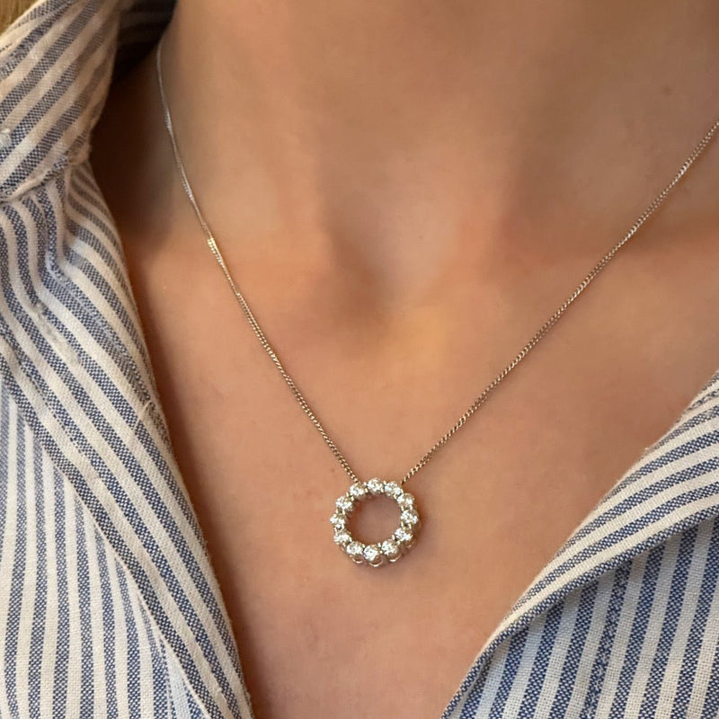 Silver Diamond Circle Of Life Necklace 18K White Gold Circle Of