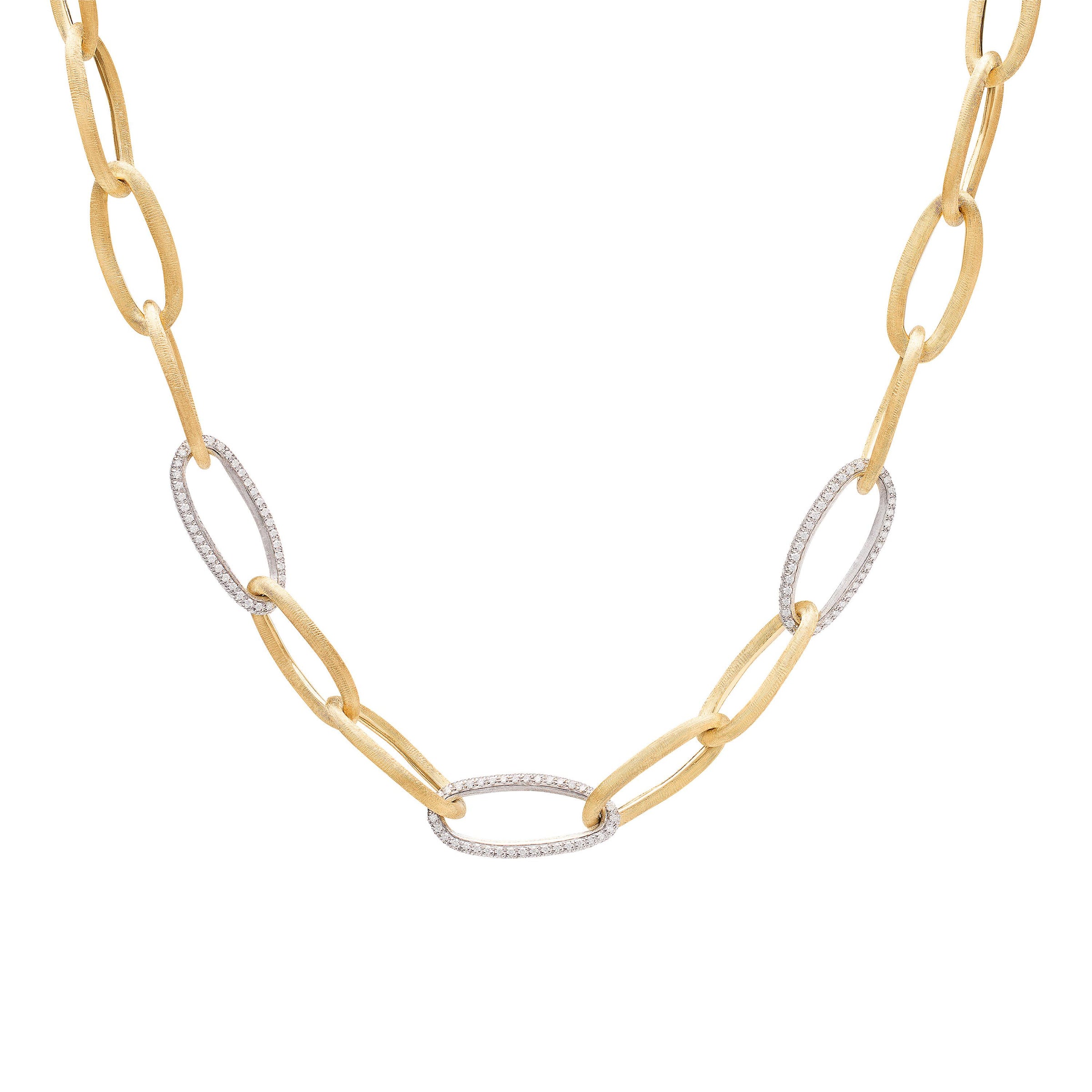 Jaipur 18ct yellow gold elongated link necklace with pavé diamond links - Appleby Jewellers Dublin