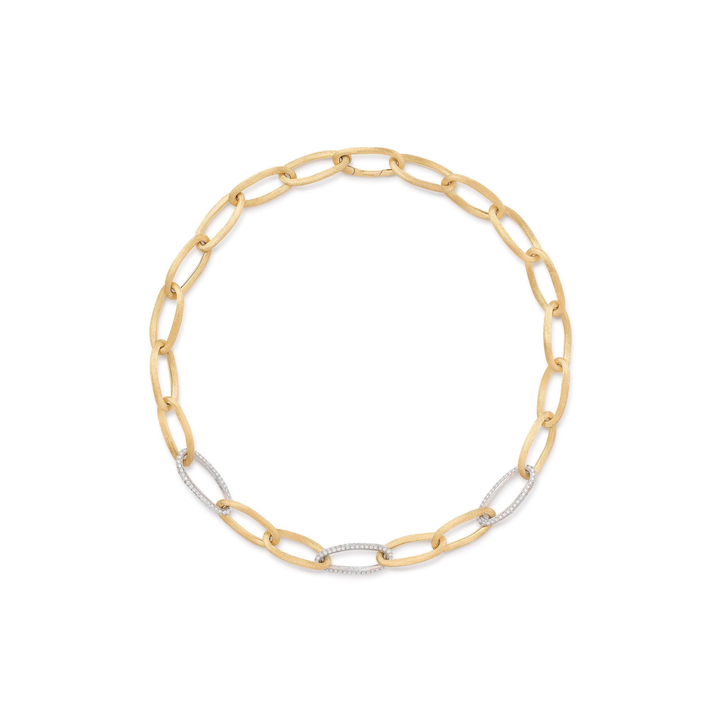 Jaipur 18ct yellow gold elongated link necklace with pavé diamond links - Appleby Jewellers Dublin