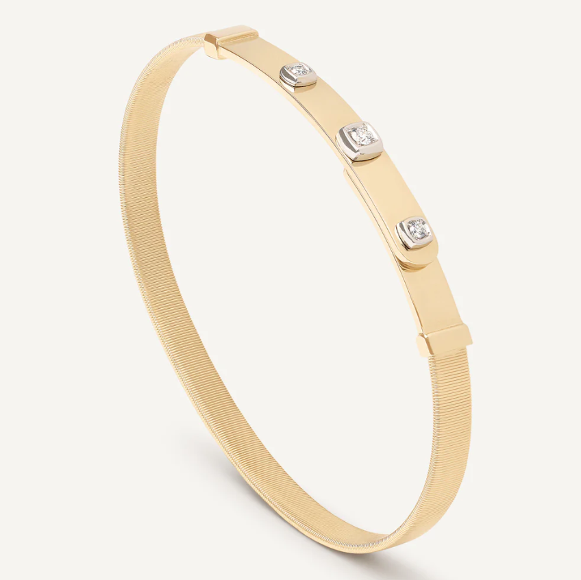 MASAI 18ct Yellow Gold Coil and Diamonds Thin Bangle Bracelet