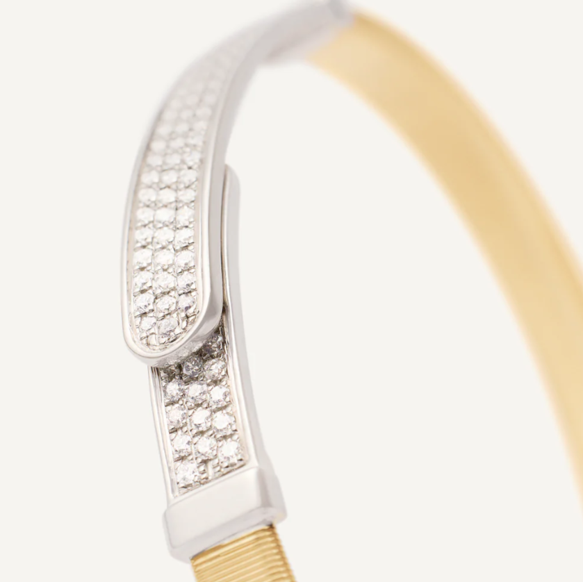 MASAI 18ct Yellow Gold Coil and Diamond Pavé Thin Bangle Bracelet