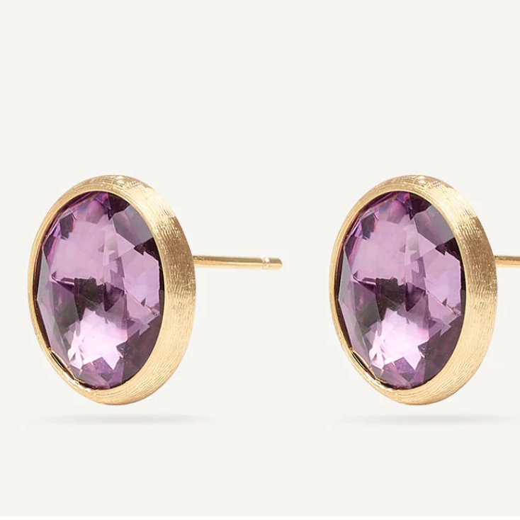 JAIPUR COLOUR: Yellow Gold and Amethyst Large Stud Earring