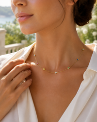 Elegant Carousel Multi-Stone Necklace by Appleby Jewellers Dublin featuring vibrant multicolored gemstones on a delicate chain.