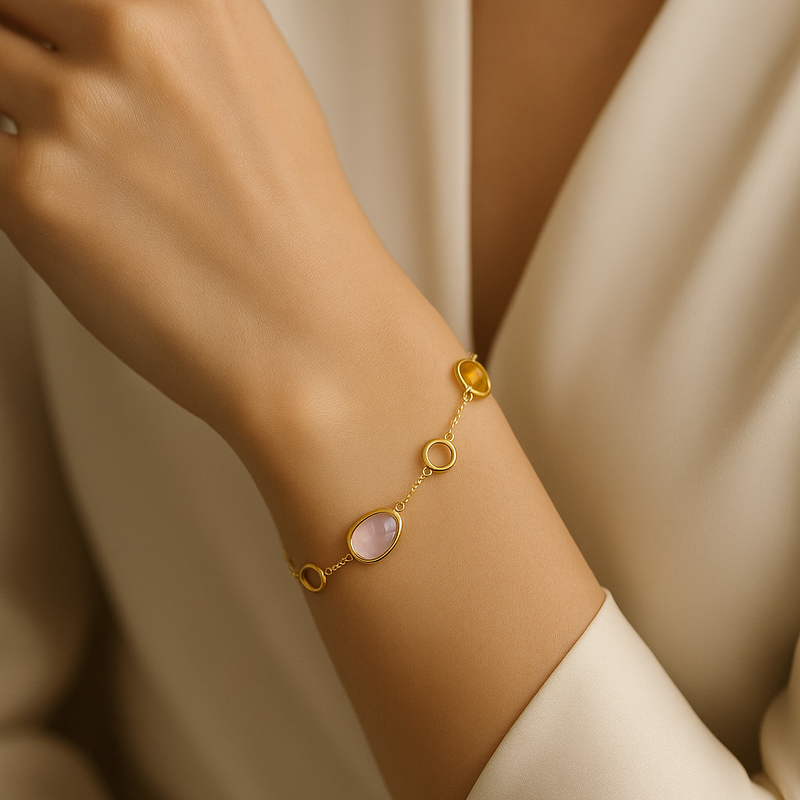 14ct Gold Blue Topaz, Citrine and Pink Amethyst Bracelet