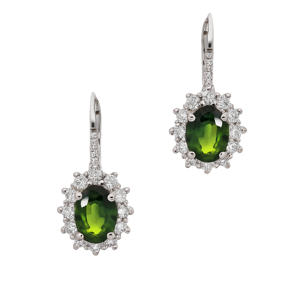 Green Sapphire and Diamond Earrings