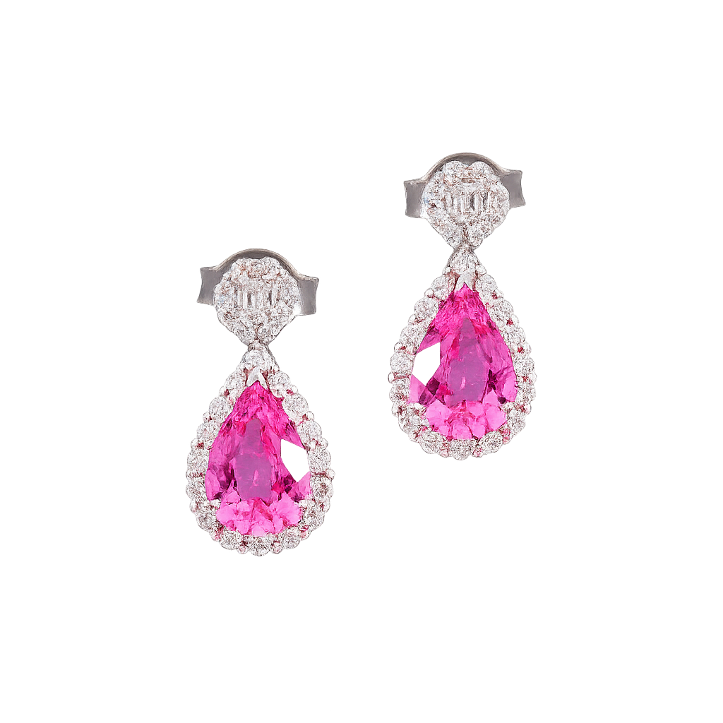 Pink Sapphire & Diamond Drop Earrings