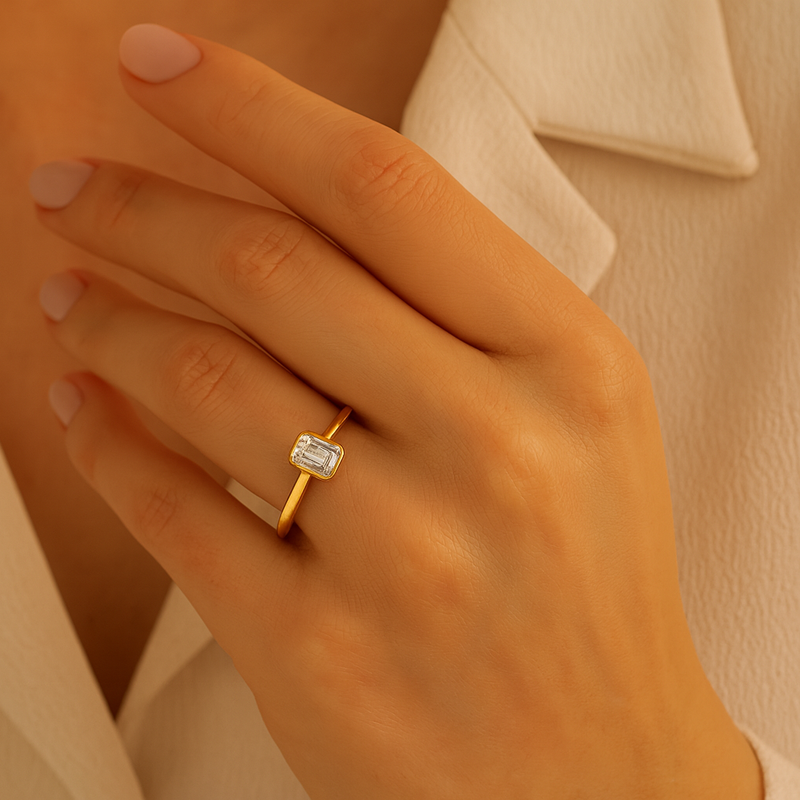 1ct Emerald Cut Bezel Ring