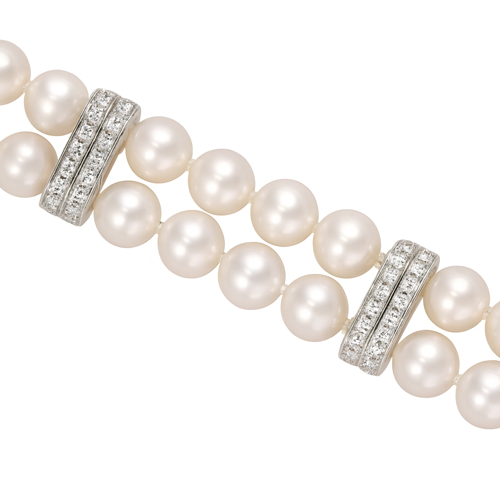 Double Row Diamond And Pearl Bracelet