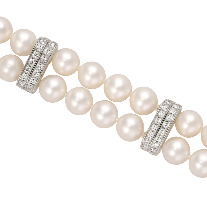 Double Row Diamond And Pearl Bracelet