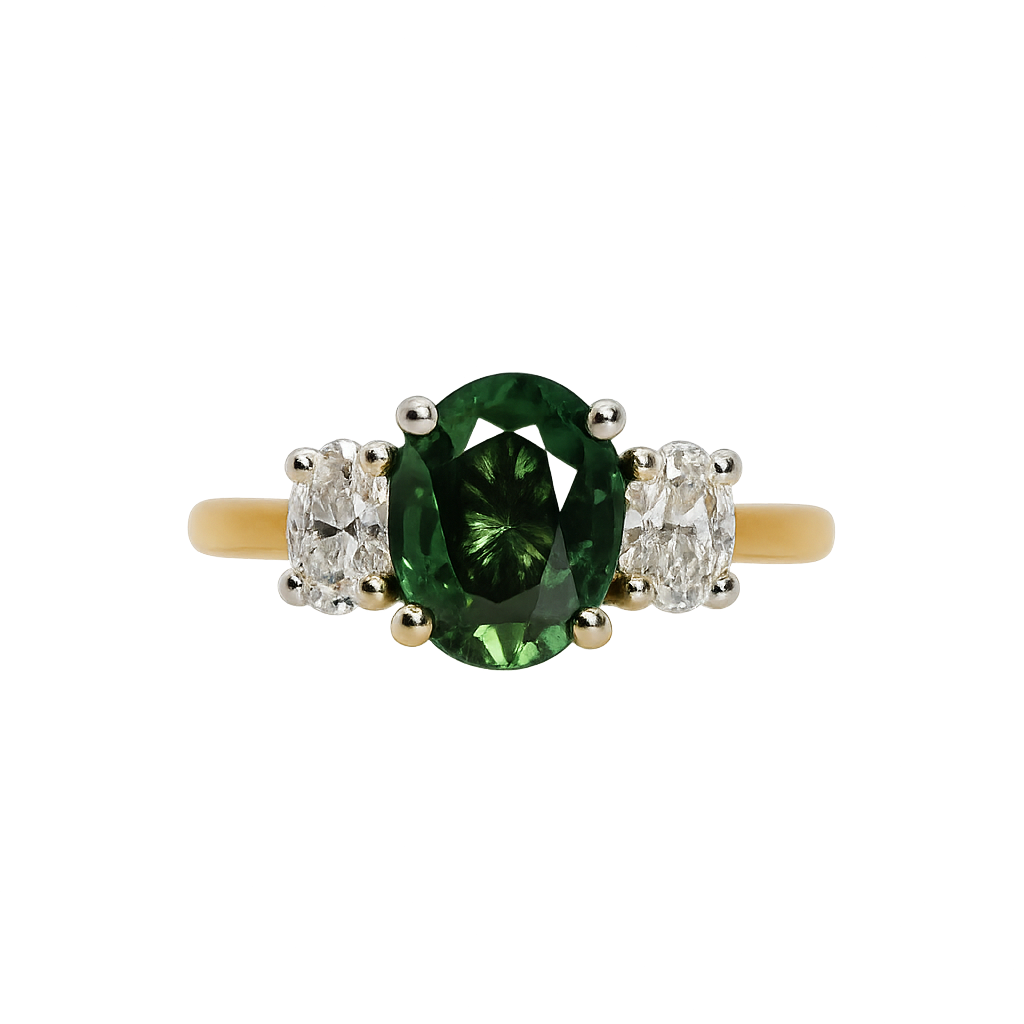 Sri Lankan Green Sapphire & Diamond Ascot Trilogy - Appleby Jewellers Dublin
