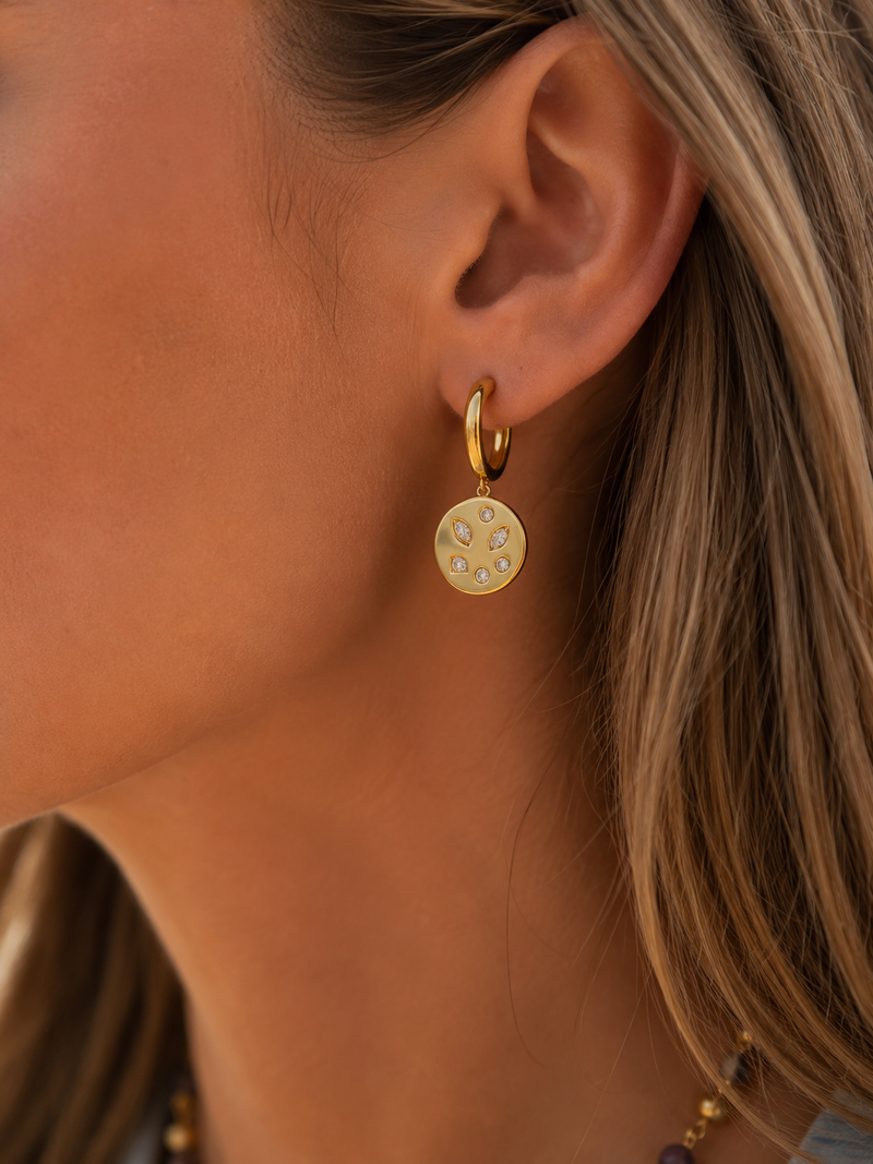 Elegant Cosmo earrings by Appleby Jewellers Dublin featuring sparkling gemstone accents and a delicate hoop design.