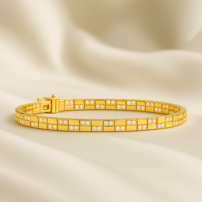 18ct Gold Diamond Cube Link Bracelet