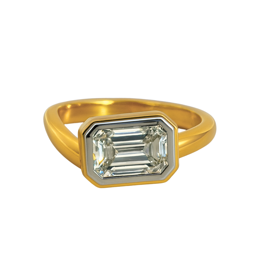 The Wave — Emerald-Cut Diamond Bezel Engagement Ring