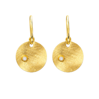 14ct yellow gold diamond disc drop earrings with sparkling diamond accents, elegant and stylish jewelry from Appleby Jewellers Dublin