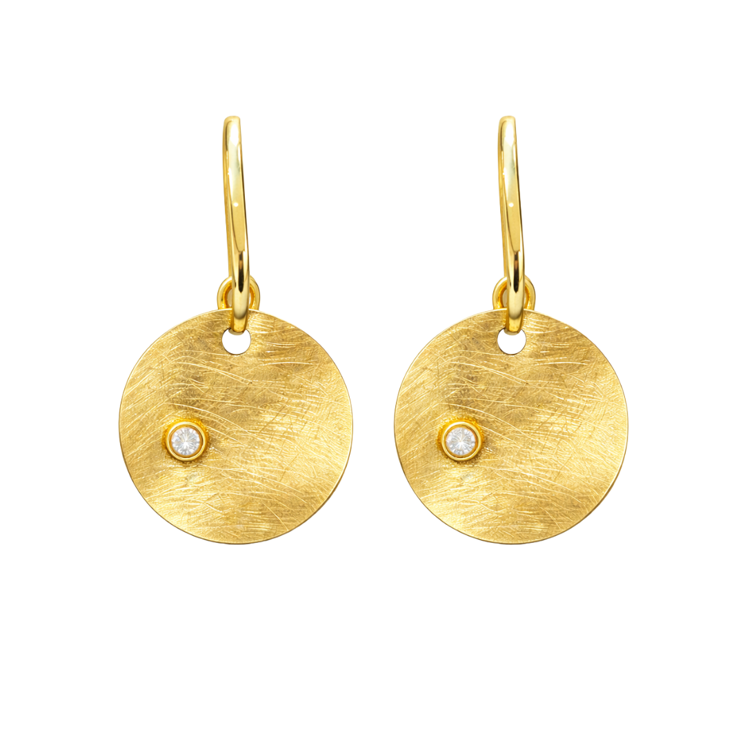 Diamond Disc Drop Earrings – 14ct Yellow Gold