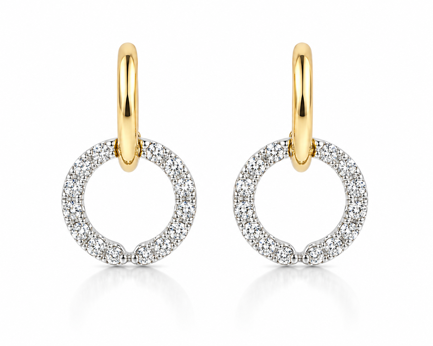 Elegant diamond lunar halo earrings by Appleby Jewellers Dublin featuring sparkling round-cut diamonds and a celestial-inspired design.