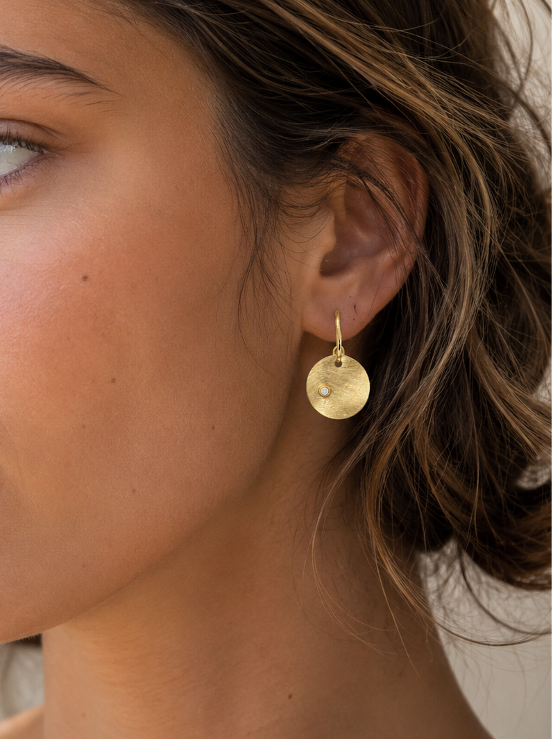 Diamond Disc Drop Earrings – 14ct Yellow Gold