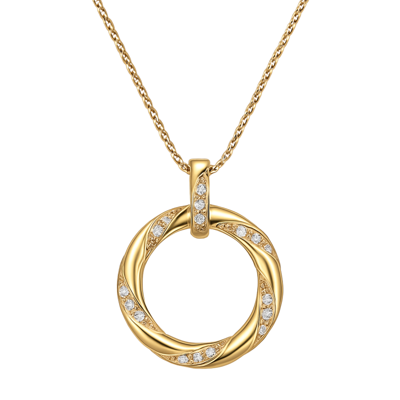 Gold diamond wreath pendant necklace from Appleby Jewellers Dublin featuring a sparkling diamond-encrusted wreath design.