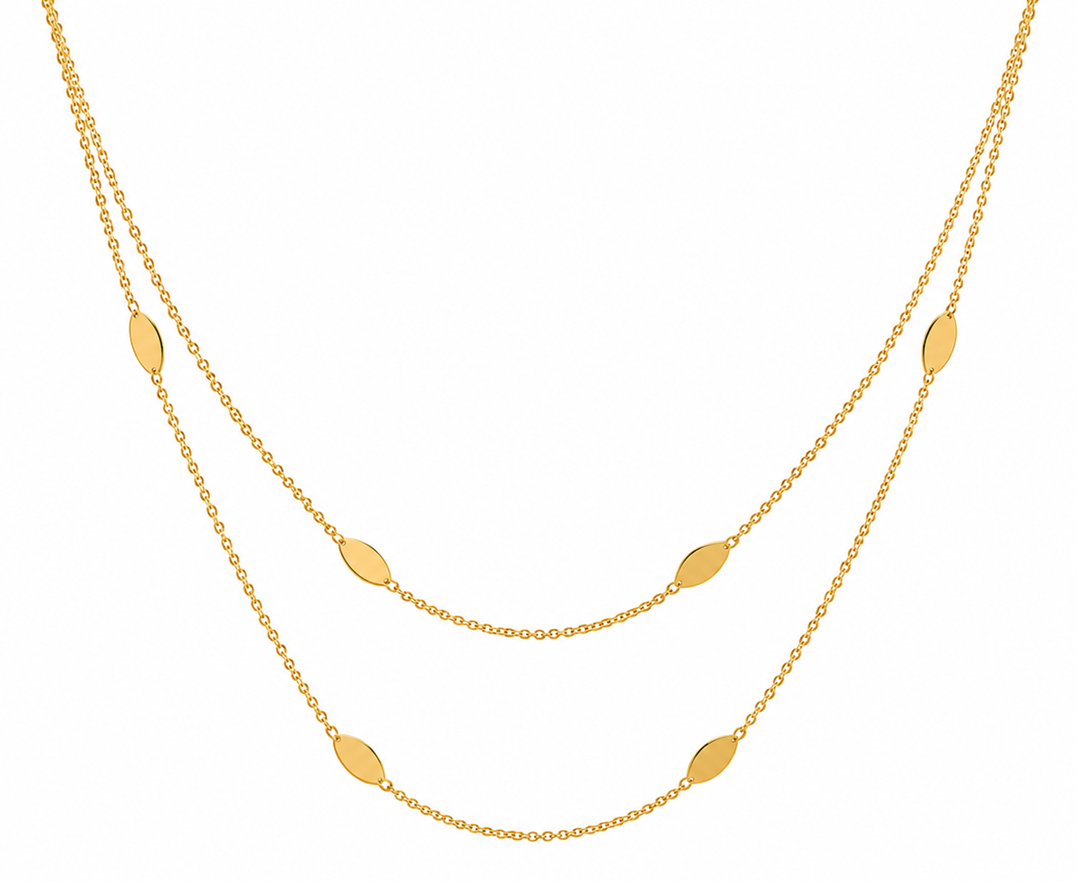 Double strand necklace by Appleby Jewellers Dublin featuring layered gold chains with intricate detailing.