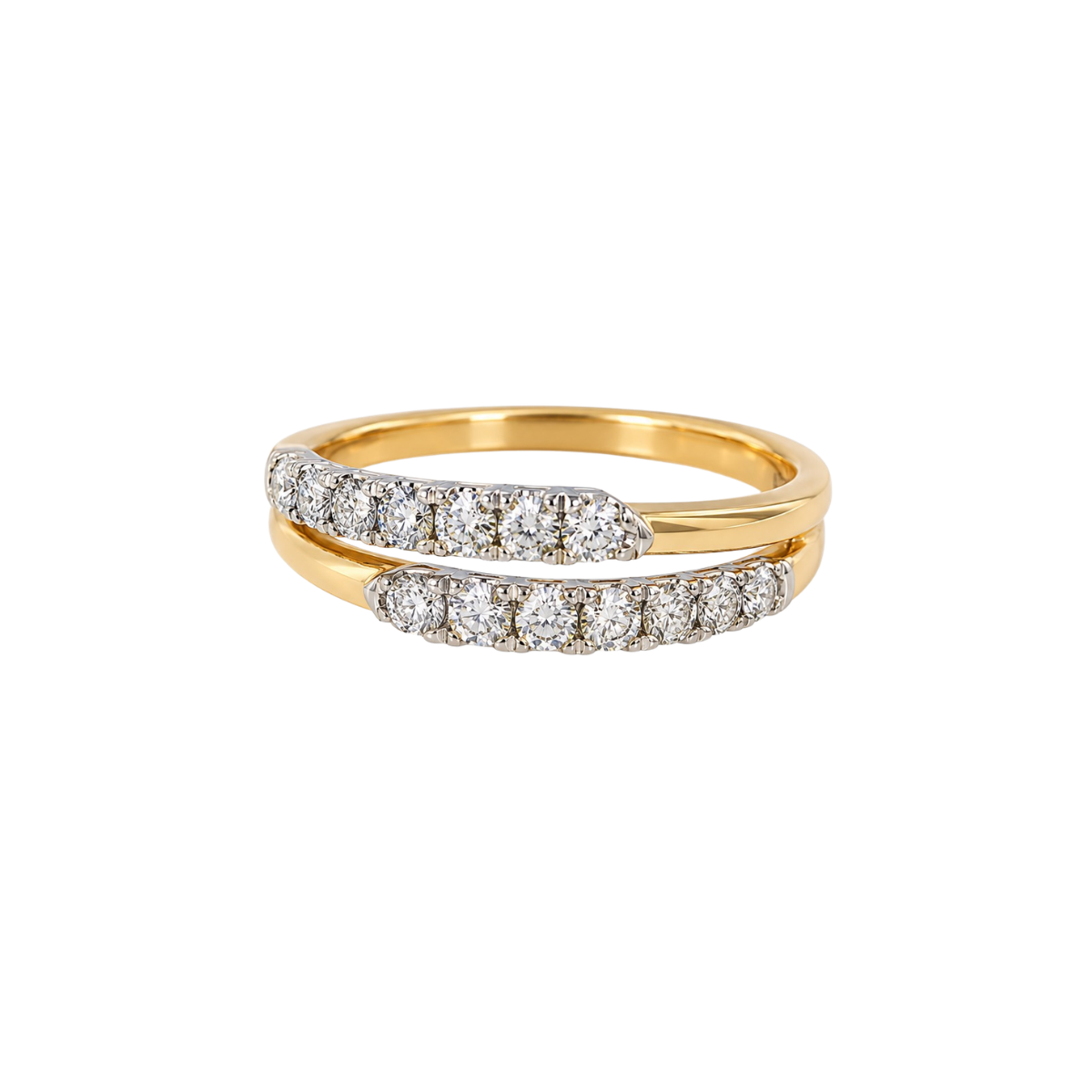 Elegant double diamond orbit ring by Appleby Jewellers Dublin, showcasing a sleek silver band with two sparkling diamonds.