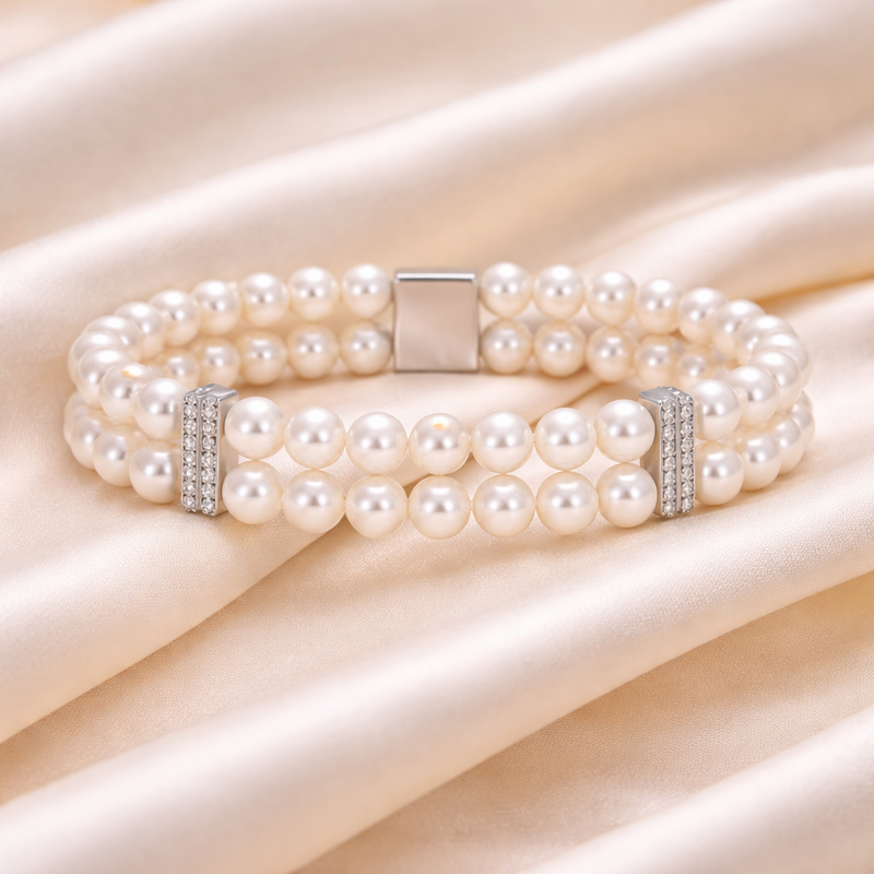 Elegant double row diamond and pearl bracelet from Appleby Jewellers Dublin showcasing sparkling diamonds and lustrous pearls.