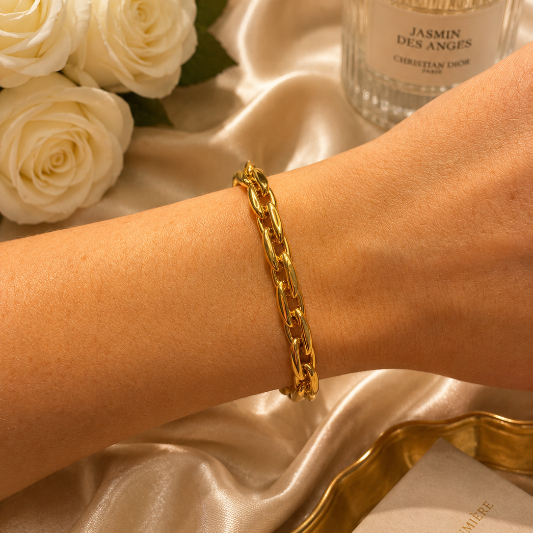 Gold duffle bracelet by Appleby Jewellers Dublin featuring a sleek, modern design with smooth, polished finish.