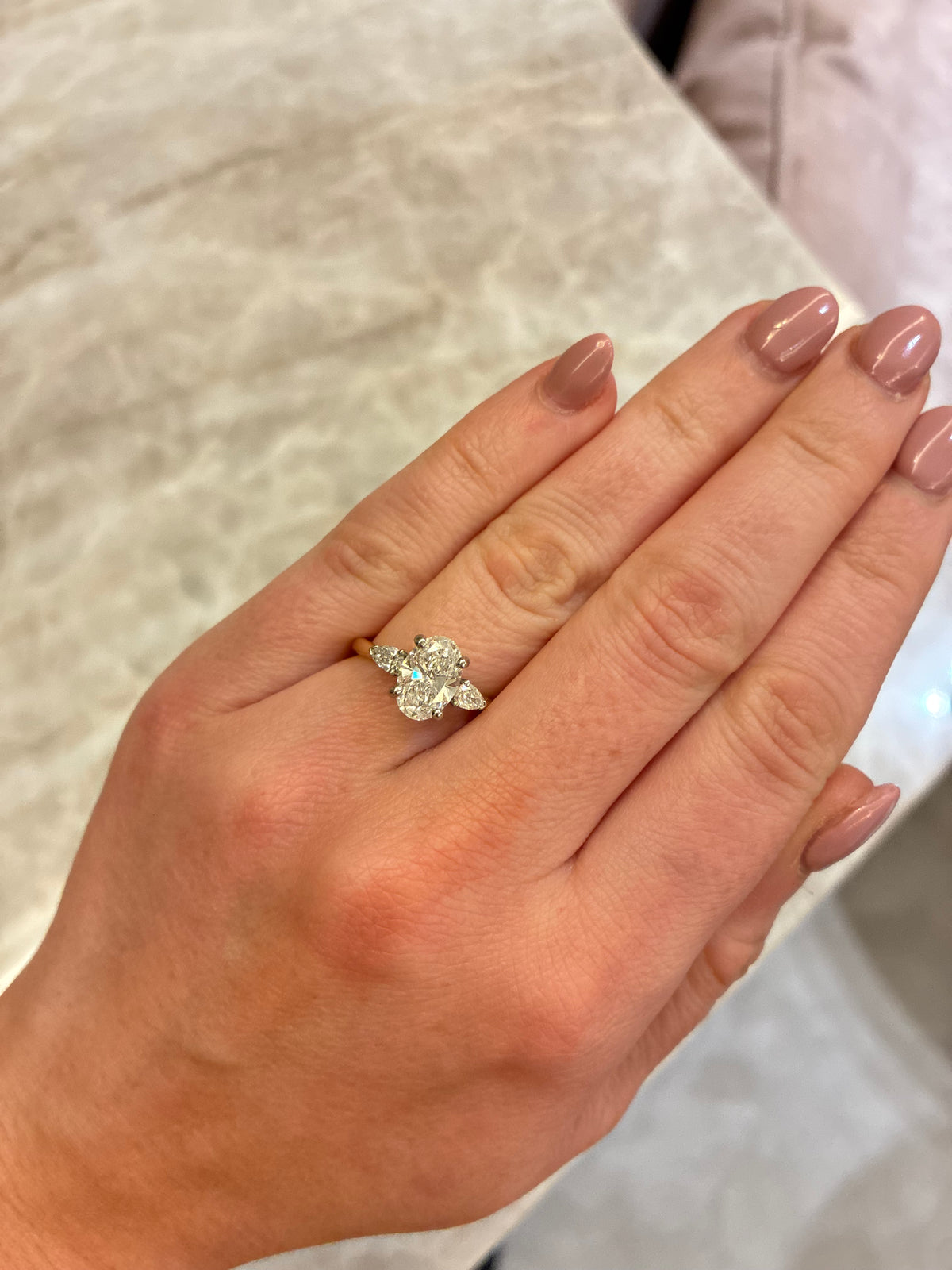 Diamond ring featuring pear-shaped side stones, total 2.00ct, from Appleby Jewellers Dublin, elegant and sparkling jewelry piece.