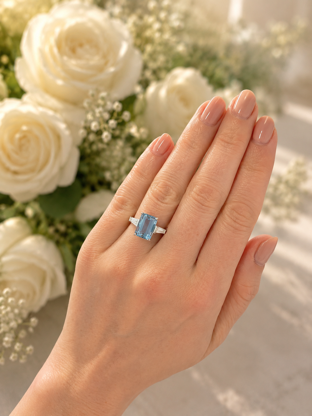 Aquamarine Emerald Cut Ring
