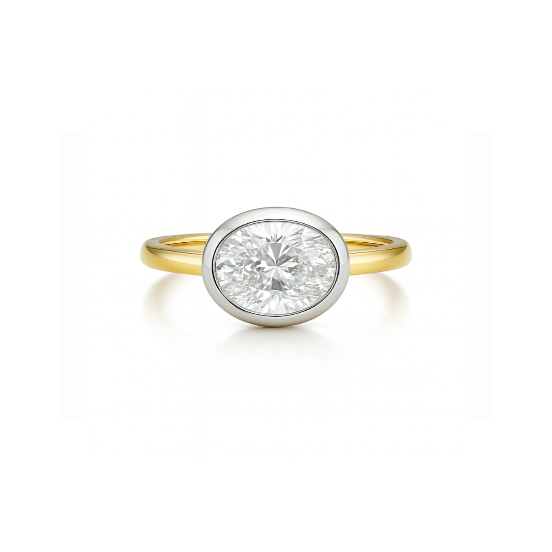 East-West bezel diamond ring with 1.20ct D color diamond, crafted by Appleby Jewellers Dublin.