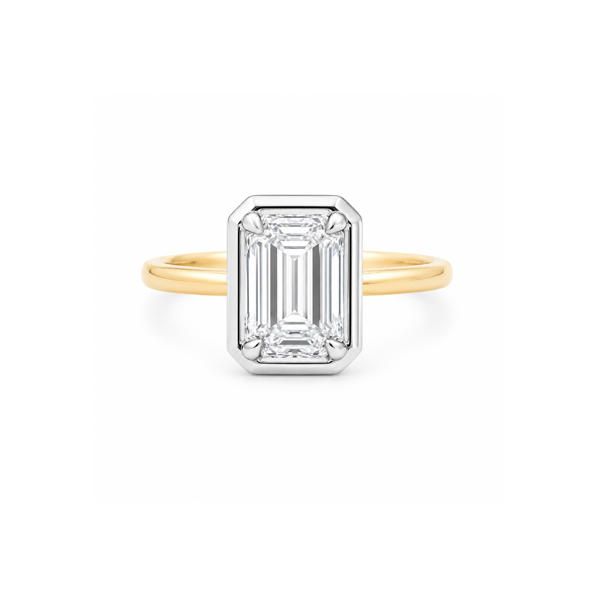 Emerald cut bezel diamond ring with 2.01 carats from Appleby Jewellers Dublin, showcasing the elegant design and sparkling gemstone.
