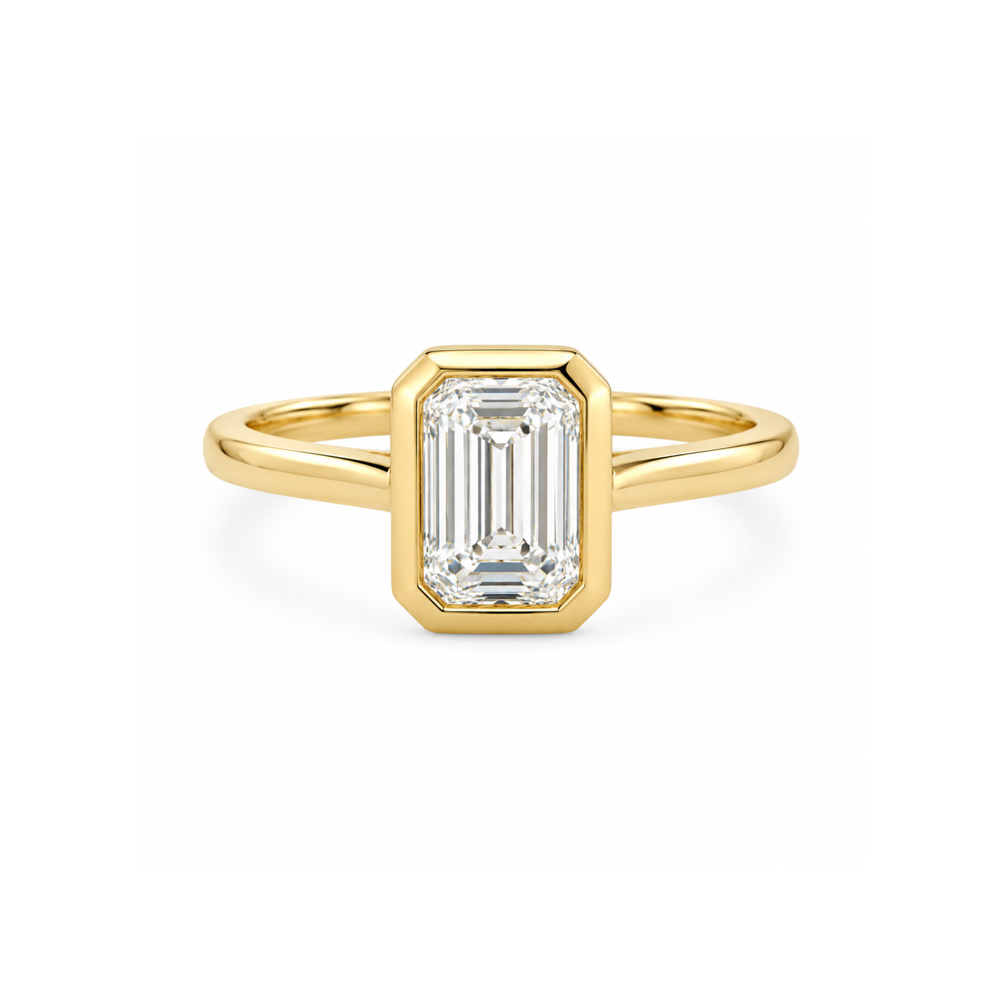 Emerald cut diamond bezel ring from Appleby Jewellers Dublin, showcasing a 0.80-carat diamond setting on a sleek band.