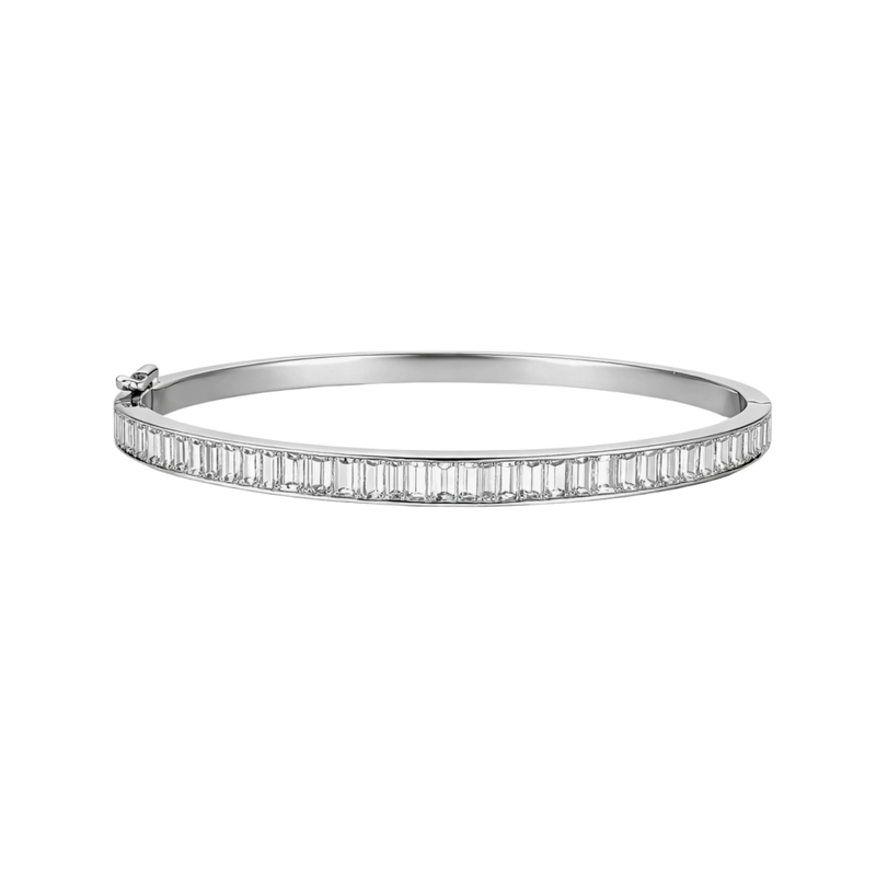 Emerald cut diamond bracelet from Appleby Jewellers Dublin featuring a sleek silver design and sparkling gemstone accents.