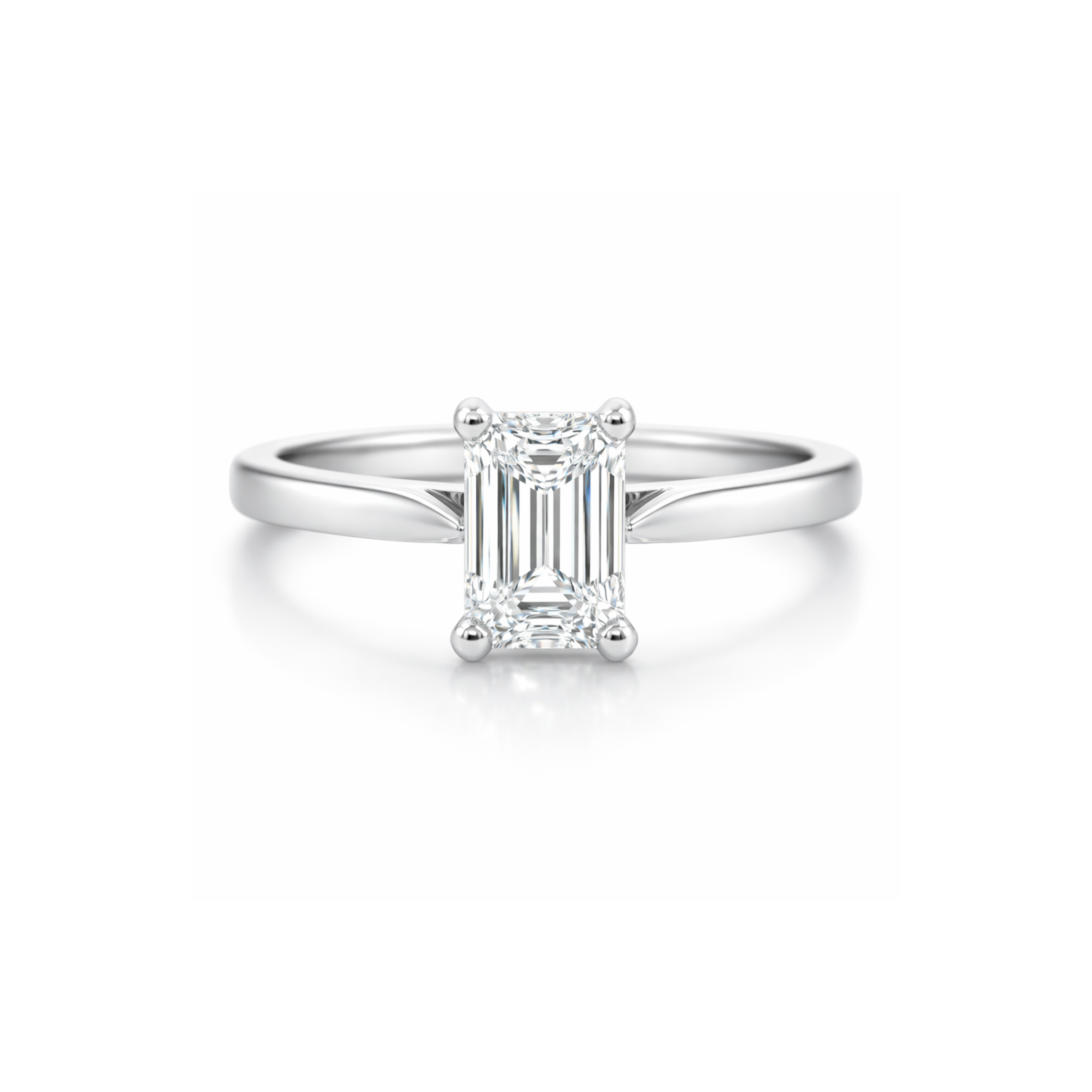 Elegant emerald cut 1.00ct diamond engagement ring by Appleby Jewellers Dublin featuring a classic solitaire design.