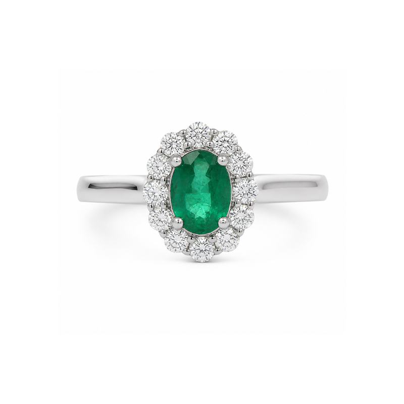 Emerald diamond ring by Appleby Jewellers Dublin featuring a sparkling emerald gemstone set in a polished diamond band.