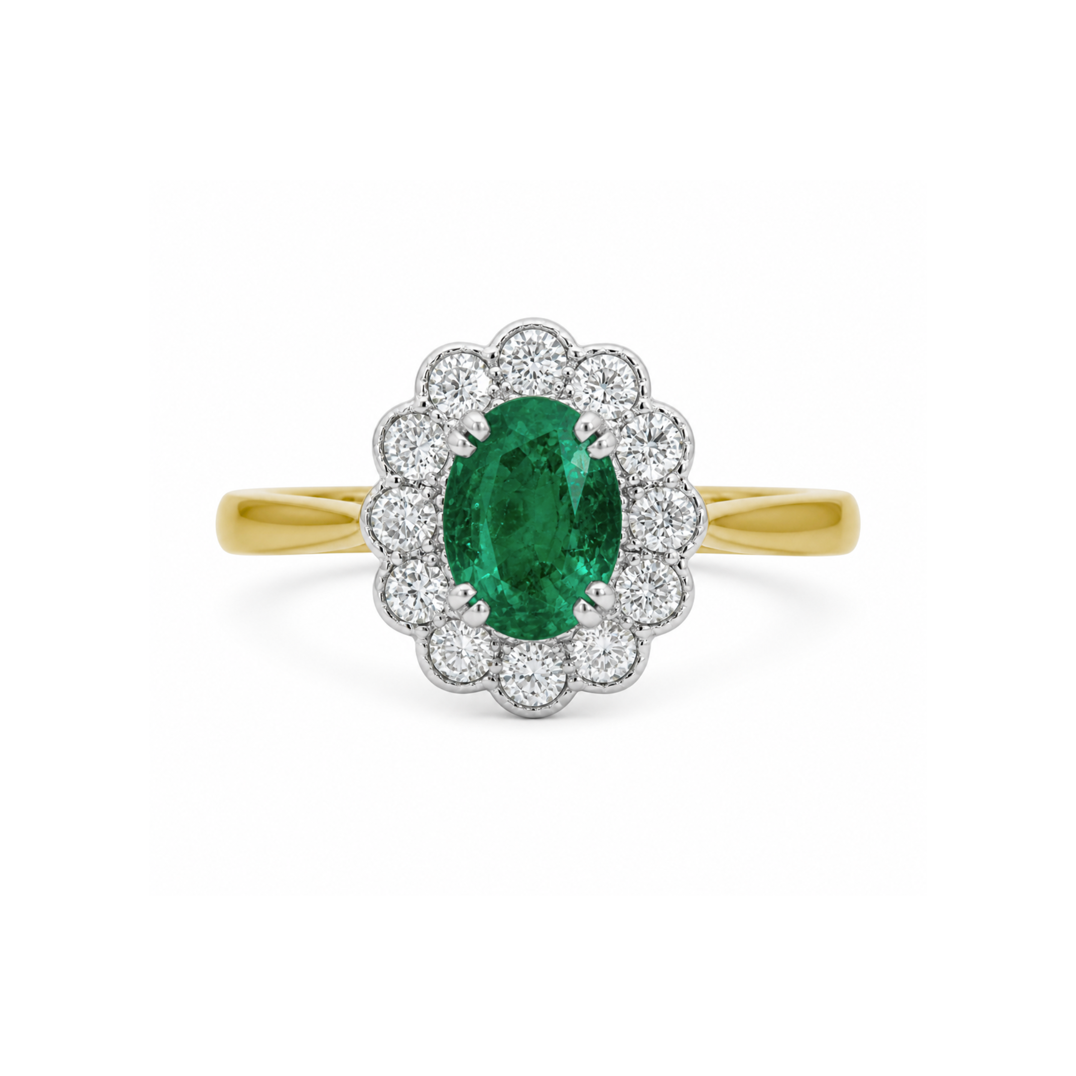 Emerald diamond ring with 0.77ct Kate Flower design by Appleby Jewellers Dublin, showcasing a vibrant green gemstone and elegant band.