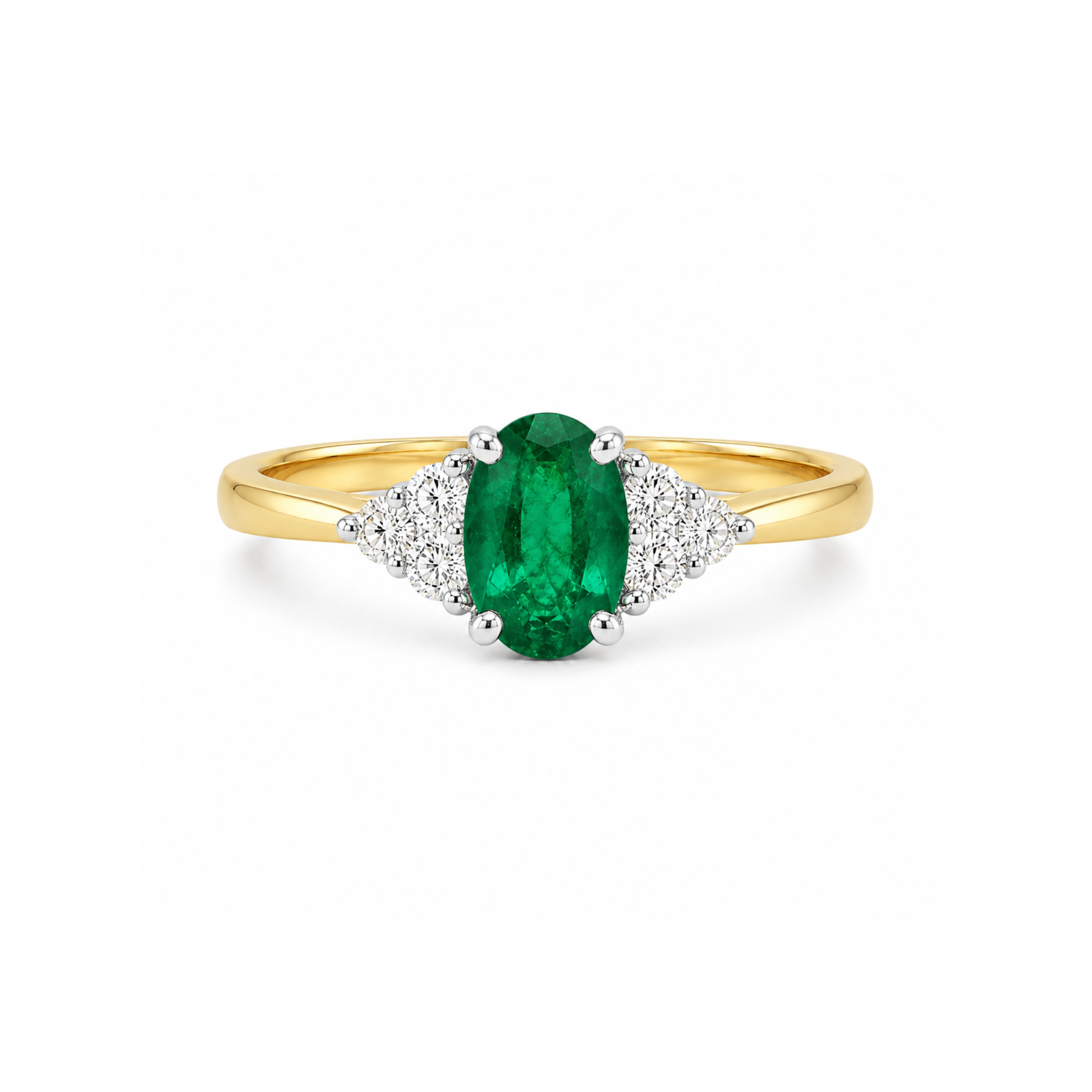 Emerald diamond ring from The Gatsby collection by Appleby Jewellers Dublin featuring a vibrant green emerald gemstone.