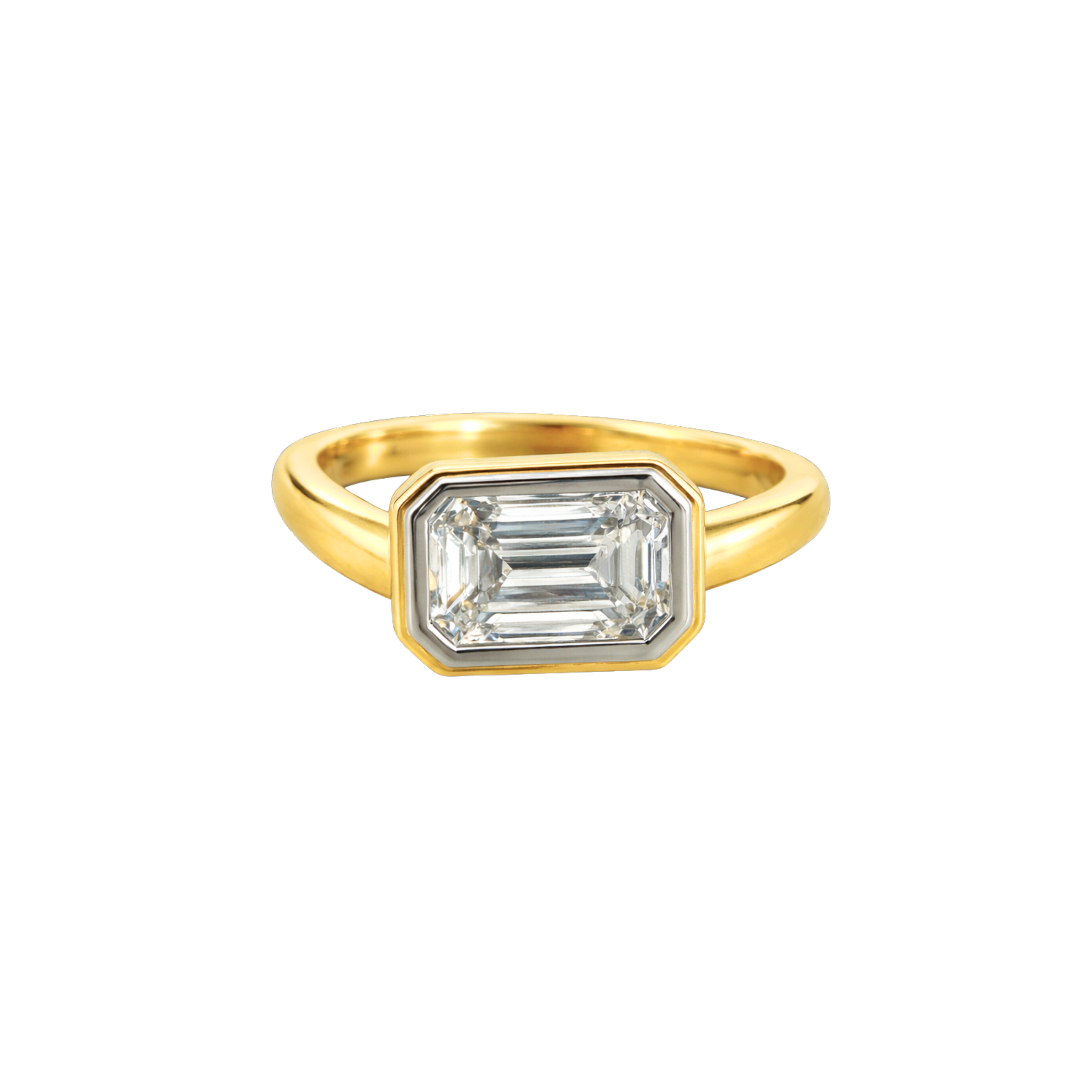 East-West Emerald-Cut Diamond Bezel Engagement Ring - Appleby Jewellers Dublin