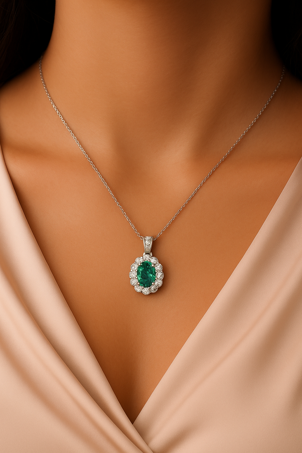Emerald & Diamond Cluster Pendant