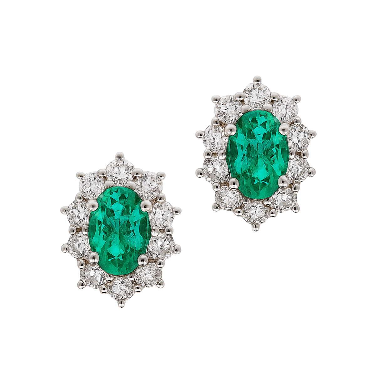 Emerald halo earrings by Appleby Jewellers Dublin featuring vibrant green emeralds and a sparkling halo setting.