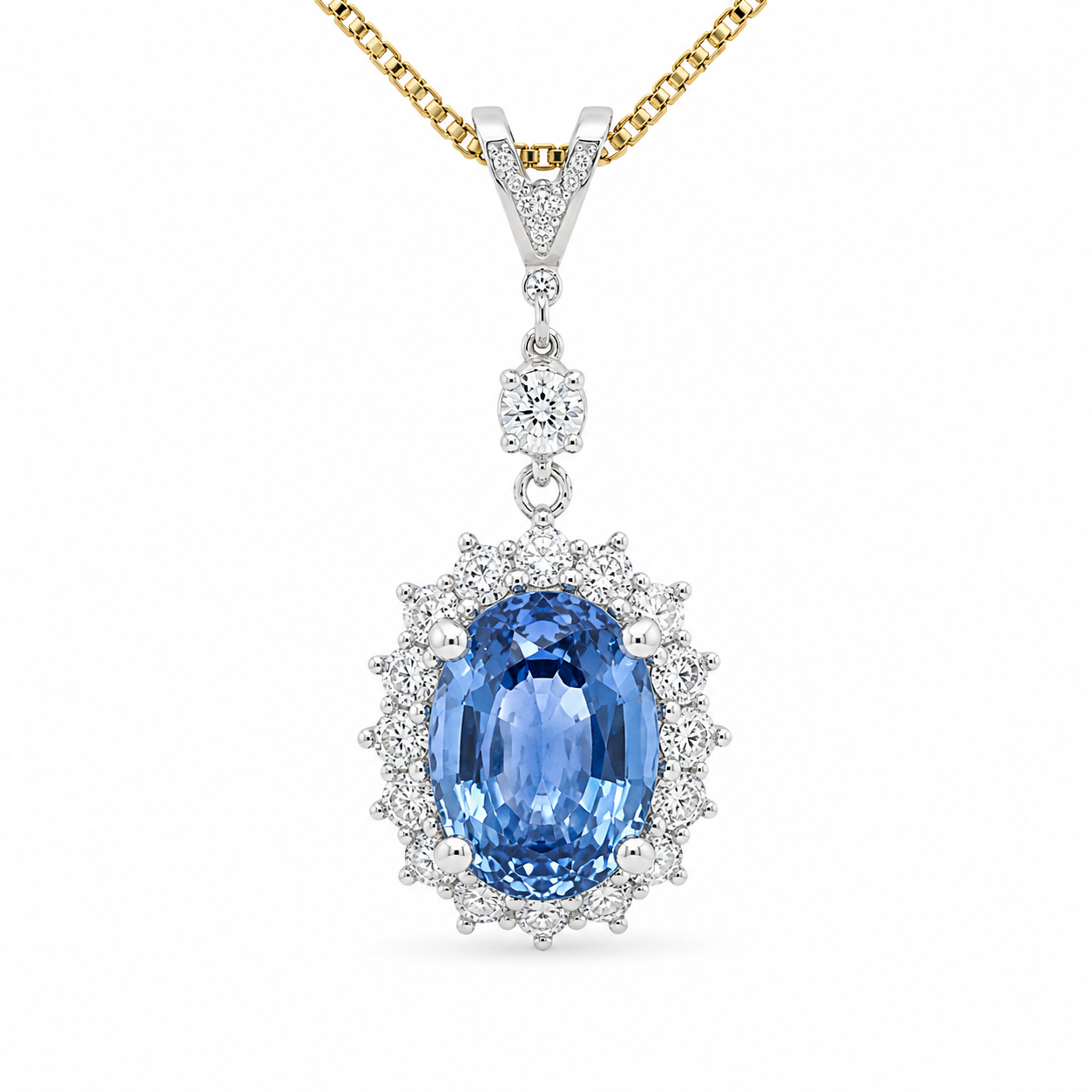 Fine Blue Sapphire & Diamond Halo Pendant (7.88ct)