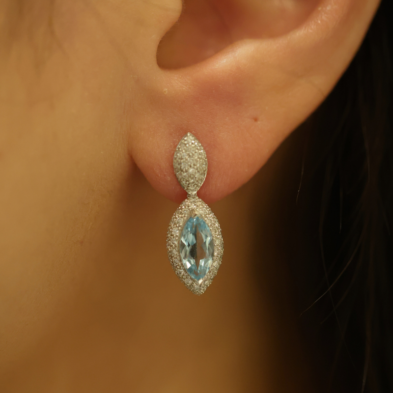 Blue Topaz & Diamond Drop Earrings