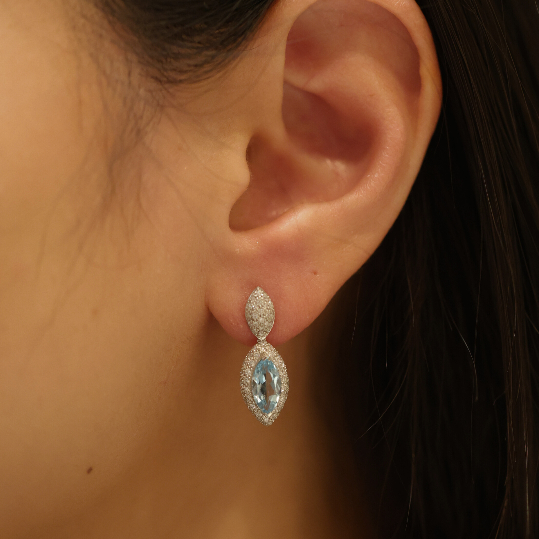 Blue Topaz & Diamond Drop Earrings