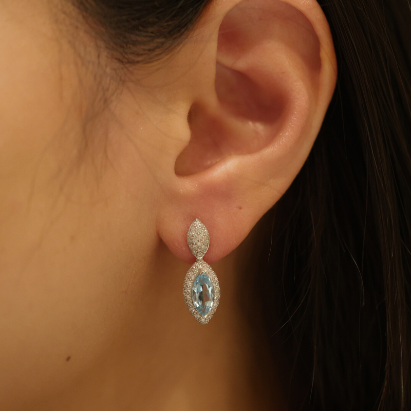 Blue Topaz & Diamond Drop Earrings