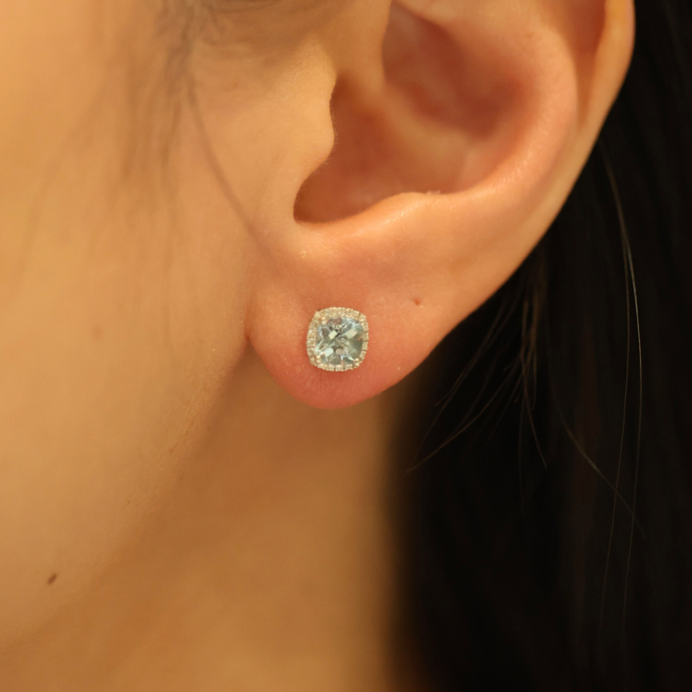 Aquamarine and Diamond Studs